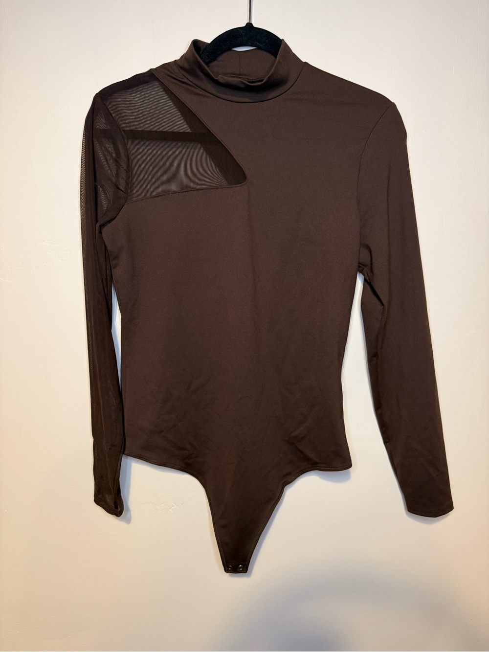 ABERCROMBIE Brown Long Sleeve Mesh Slash Cut Out Bodysuit Sz L Fall Going Out